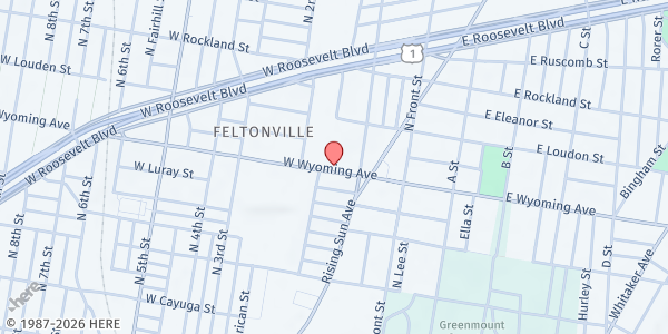 Map showing Bethel Worship Center at 169 West Wyoming Avenue, North Philadelphia, PA