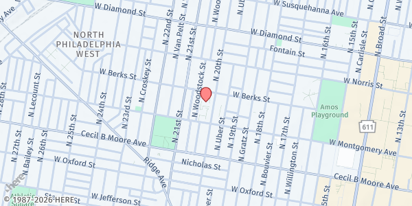 Map showing Better Tomorrows – Jackie's Garden at 1836 North 20th Street, North Philadelphia, PA