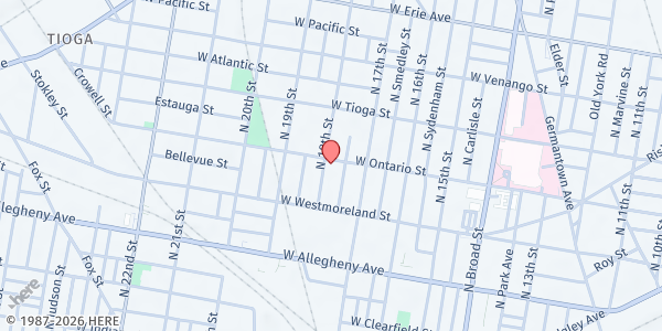 Map showing Bridgeway Inc. - North Philadelphia at 1722 West Ontario Street, North Philadelphia, PA