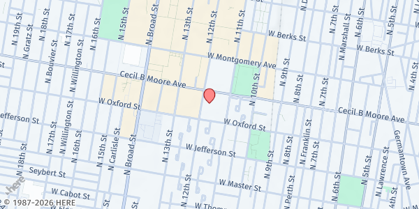 Map showing Bright Hope Baptist Church at 1601 North 12th Street, North Philadelphia, PA