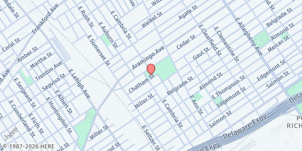Map showing Cahawks Recreation Center at 2901 Cedar Street, North Philadelphia, PA