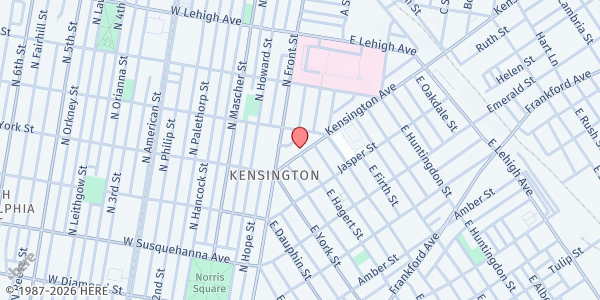 Map showing Cast Your Cares at 2438 Kensington Avenue, North Philadelphia, PA