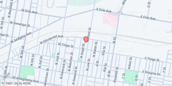Map showing CDA Church (Casa De Adoración) at 3526 North Front Street, North Philadelphia, PA
