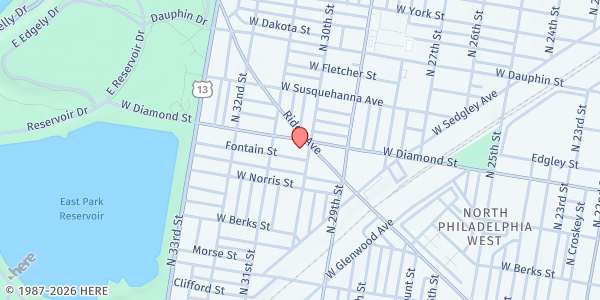 Map showing Christ Evangelical Lutheran Church at 3006 West Diamond street, North Philadelphia, PA