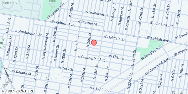 Map showing Christian Life Services - North Philadelphia at 2522 West Huntingdon Street, North Philadelphia, PA