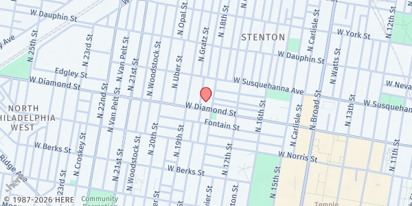 Map showing Church of the Advocate at 1801 West Diamond Street, North Philadelphia, PA