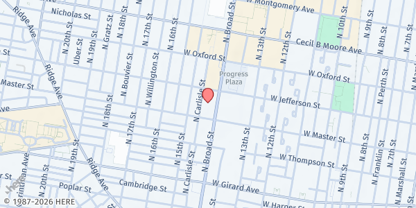Map showing Columbia North YMCA at 1400 North Broad Street, North Philadelphia, PA