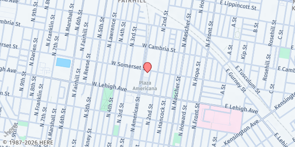 Map showing Congreso de Latinos Unidos - North Philadelphia at 216 West Somerset Street, North Philadelphia, PA