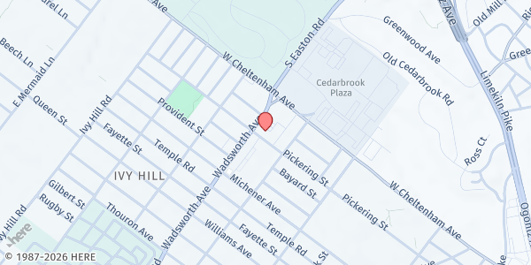 Map showing Creative Performing Arts Center of Philadelphia at 1600 Wadsworth Avenue, North Philadelphia, PA