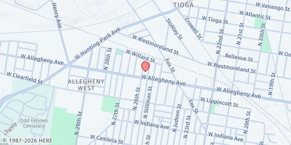 Map showing Devereux UMC at 2527 West Allegheny Avenue, North Philadelphia, PA