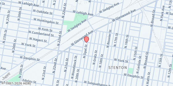 Map showing Endtime Church of Jesus Christ at 2466 North Opal Street, North Philadelphia, PA