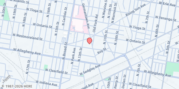 Map showing Fellowship Greater Jehovah Baptist Church at 3314 Germantown Avenue, North Philadelphia, PA