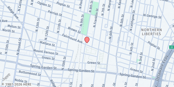 Map showing Friends Neighborhood Guild at 701 North 8th Street, North Philadelphia, PA