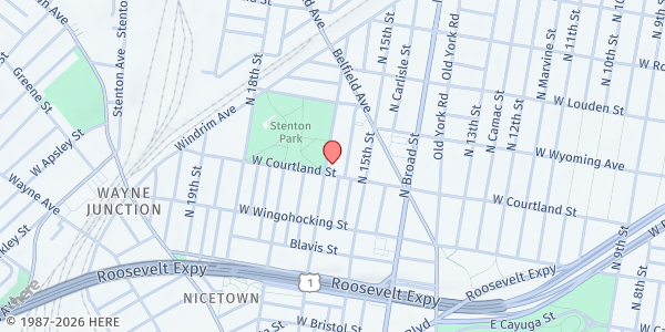 Map showing Front Step Philly Main Location at 1539 West Courtland Street, North Philadelphia, PA