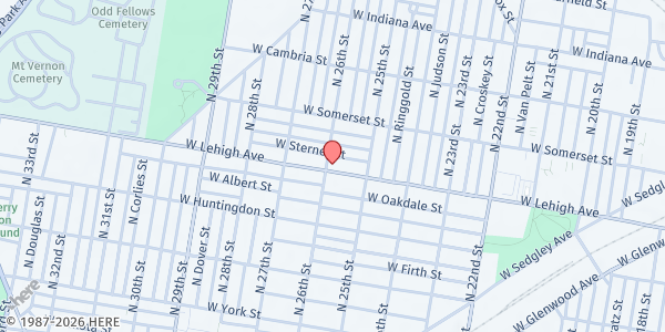 Map showing Geiger Memorial Brethren Church at 2543 West Lehigh Avenue, North Philadelphia, PA