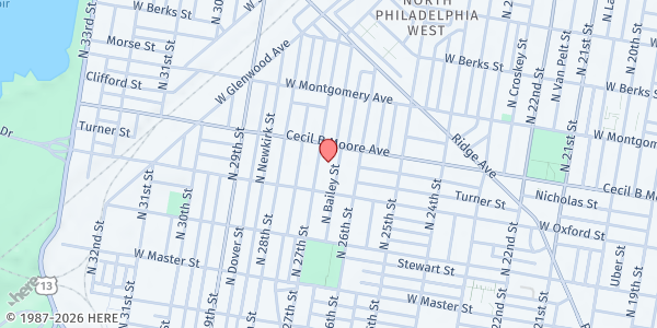 Map showing Golden Star Baptist Church at 1635 North 27th Street, North Philadelphia, PA