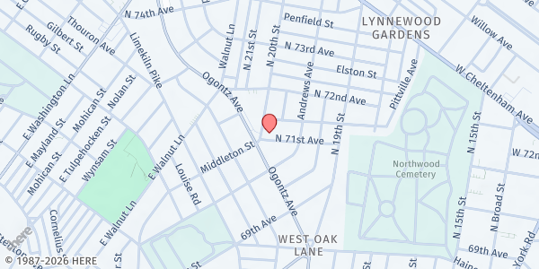 Map showing Grace UMC at 7101 North 20th Street, North Philadelphia, PA