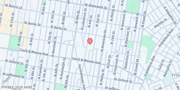 Map showing Greater Philadelphia Food Bank - Main Location at 302 West Berks Street, North Philadelphia, PA