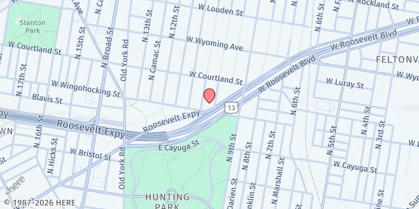 Map showing Harold O. Davis Memorial Baptist Church at 4500 North 10th Street, North Philadelphia, PA