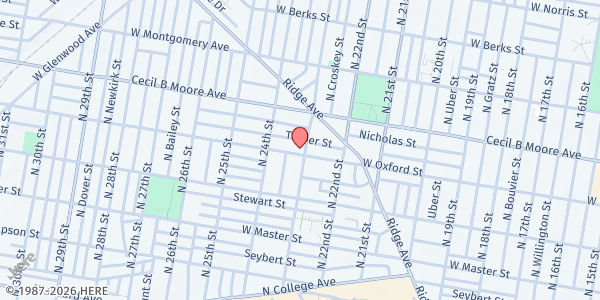 Map showing Haven Peniel United Methodist Church at 2301 West Oxford Street, North Philadelphia, PA