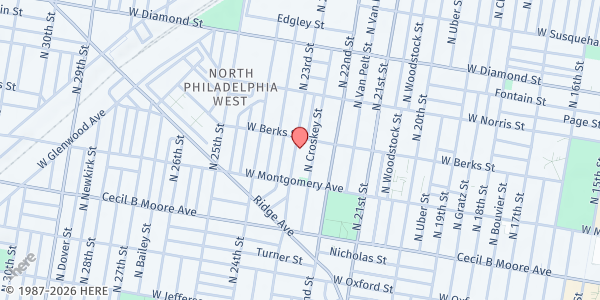 Map showing Helen Brown Community Center at St. Elizabeth's at 1845 North 23rd Street, North Philadelphia, PA