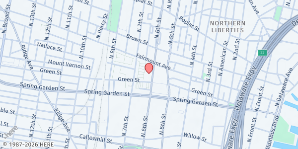 Map showing Helping Hands Rescue Mission - North Philadelphia at 610 North 6th Street, North Philadelphia, PA