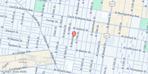 Map showing Herbert Arlene Food Pantry at 1513 North Bouvier Street, North Philadelphia, PA