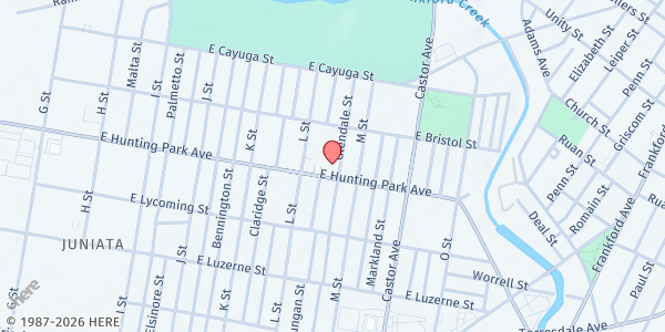 Map showing Holy Innocents Parish at 1337 East Hunting Park Avenue, North Philadelphia, PA