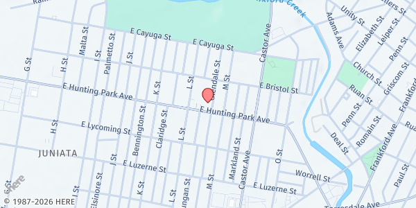 Map showing Holy Innocents Social Ministry at 1337 East Hunting Park Avenue, North Philadelphia, PA