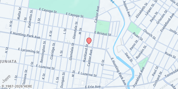 Map showing Holy Spirit United Methodist Church - Daily Bread Distribution at 1441 East Hunting Park Avenue, North Philadelphia, PA