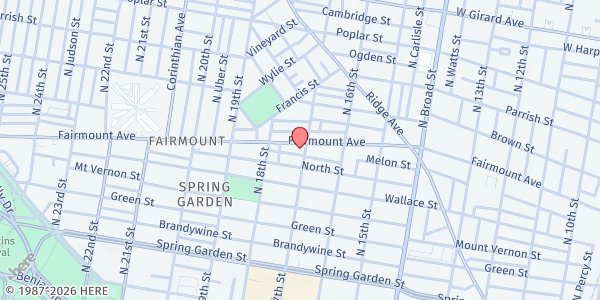 Map showing Holy Temple Church at 1702 Fairmount Avenue, North Philadelphia, PA