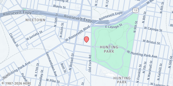 Map showing Hunting Park at 1301 West Hunting Park Avenue, North Philadelphia, PA