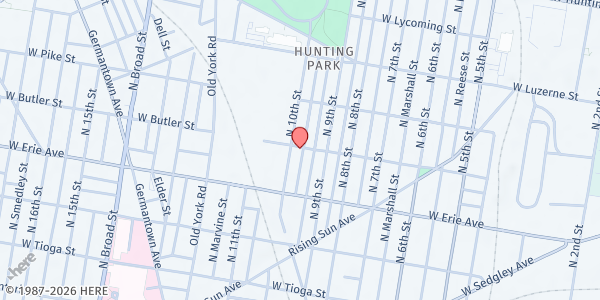 Map showing Hunting Park NAC @ North 10 at 3760 North Delhi Street, North Philadelphia, PA