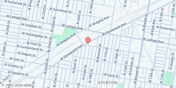 Map showing James Spring Memorial Baptist Church at 1845 West Huntingdon Street, North Philadelphia, PA