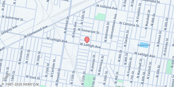 Map showing Janes United Methodist Church at 1209 West Lehigh Avenue, North Philadelphia, PA