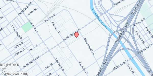 Map showing JO BOOST BY ELITE Event Location at 3847 Aramingo Avenue, North Philadelphia, PA