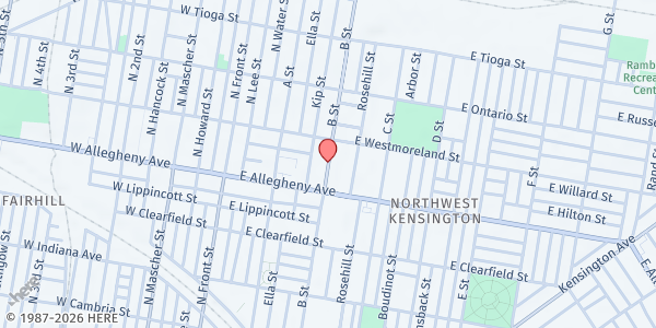 Map showing John B Stetson Charter School Food Bank/ Community Center at 3200 B Street, North Philadelphia, PA