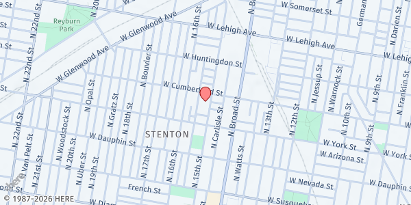 Map showing Jubilee Commandment Keepers Church at 2440 North 15th Street, North Philadelphia, PA