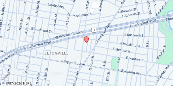 Map showing Katie's Cupboard at Tabor at 4860 North Howard Street, North Philadelphia, PA