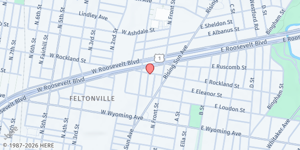 Map showing Katie's Cupboard at Tabor Lutheran Church at 4860 North Howard Street, North Philadelphia, PA