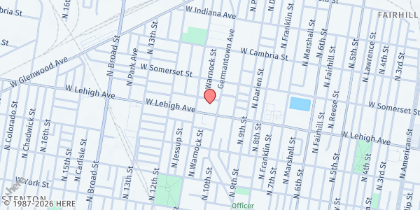 Map showing Lutheran Settlement House (Lehigh Ave.) at 1007 West Lehigh Avenue, North Philadelphia, PA
