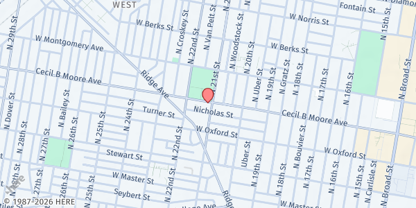Map showing M.L. King Recreation Center at 2100 Cecil B. Moore Ave., North Philadelphia, PA