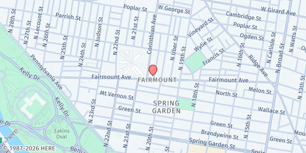 Map showing Mama-Tee.com Community Fridge- Fairmount Bicycles at 2015 Fairmount Avenue, North Philadelphia, PA