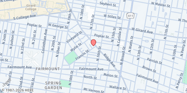 Map showing Mary Jane Home Enrichment Center at 1622 Ridge Avenue, North Philadelphia, PA