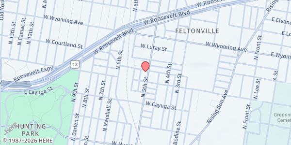 Map showing Marz Auto Central at 4518 North 5th Street, North Philadelphia, PA