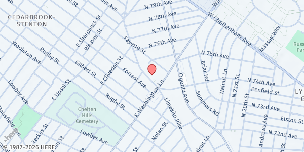 Map showing Masjidullah Center for Human Excellence at 7433 Limekiln Pike, North Philadelphia, PA