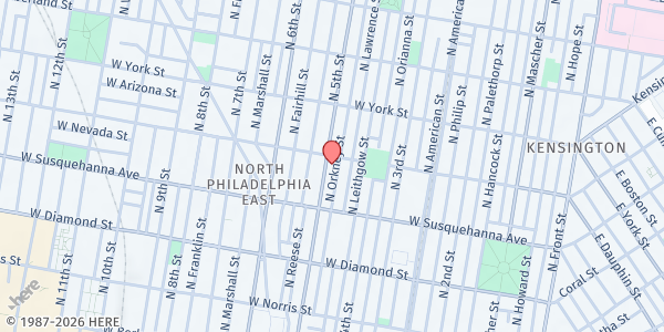 Map showing Moorish Science Temple of America at 2259 North 5th Street, North Philadelphia, PA