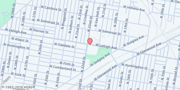 Map showing Morell Dobbins High School at 2150 West Lehigh Avenue, North Philadelphia, PA