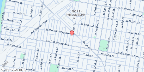 Map showing Morris Brown AME Church at 1756 North 25th Street, North Philadelphia, PA