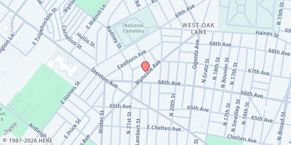 Map showing New Era Baptist Church - Food Pantry at 6618 Wyncote Avenue, North Philadelphia, PA